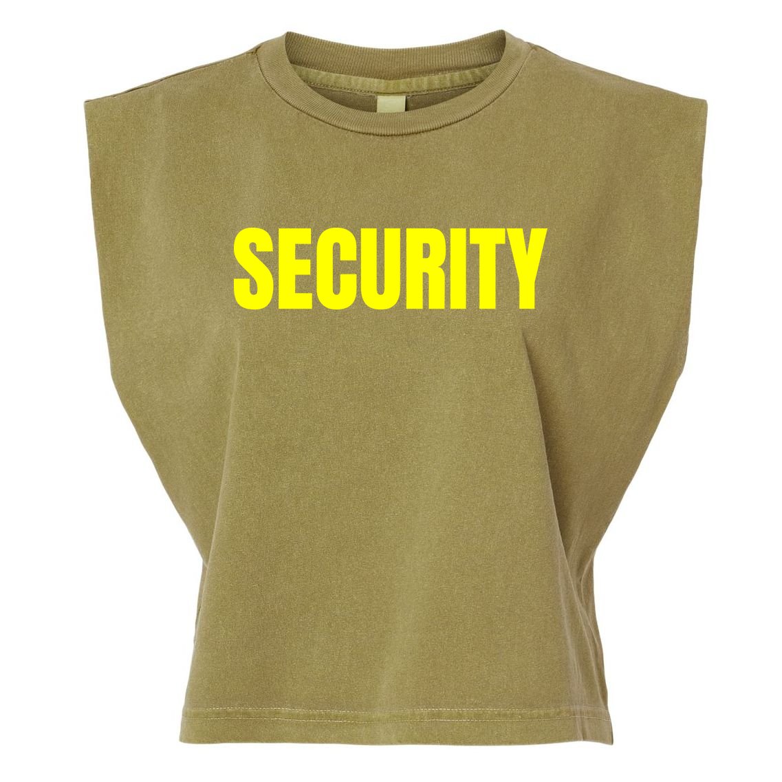 Security Front And Back Print Staff Event Uniform Bouncer Garment-Dyed Women's Muscle Tee