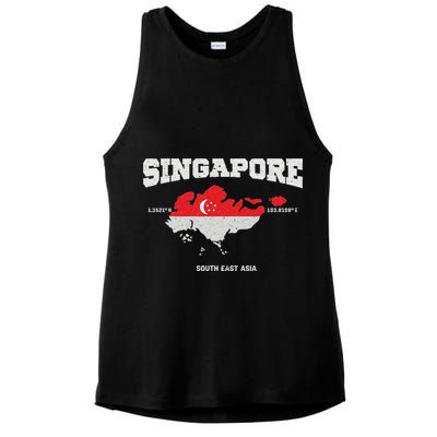 Singapore Flag And Map, Singapore Coordinates Ladies PosiCharge Tri-Blend Wicking Tank