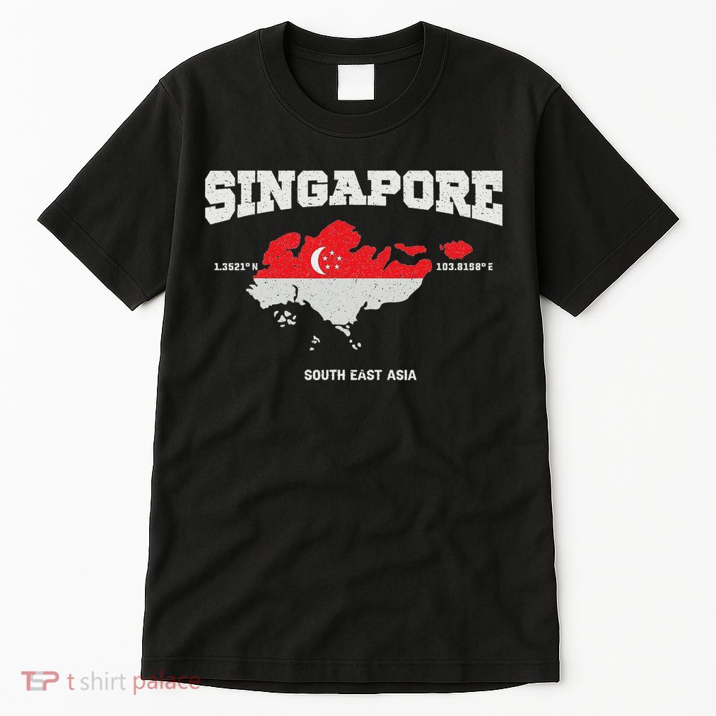 Singapore Flag And Map, Singapore Coordinates Tall T-Shirt