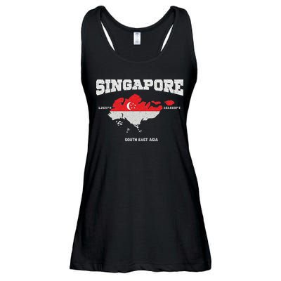 Singapore Flag And Map, Singapore Coordinates Ladies Essential Flowy Tank