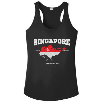 Singapore Flag And Map, Singapore Coordinates Ladies PosiCharge Competitor Racerback Tank