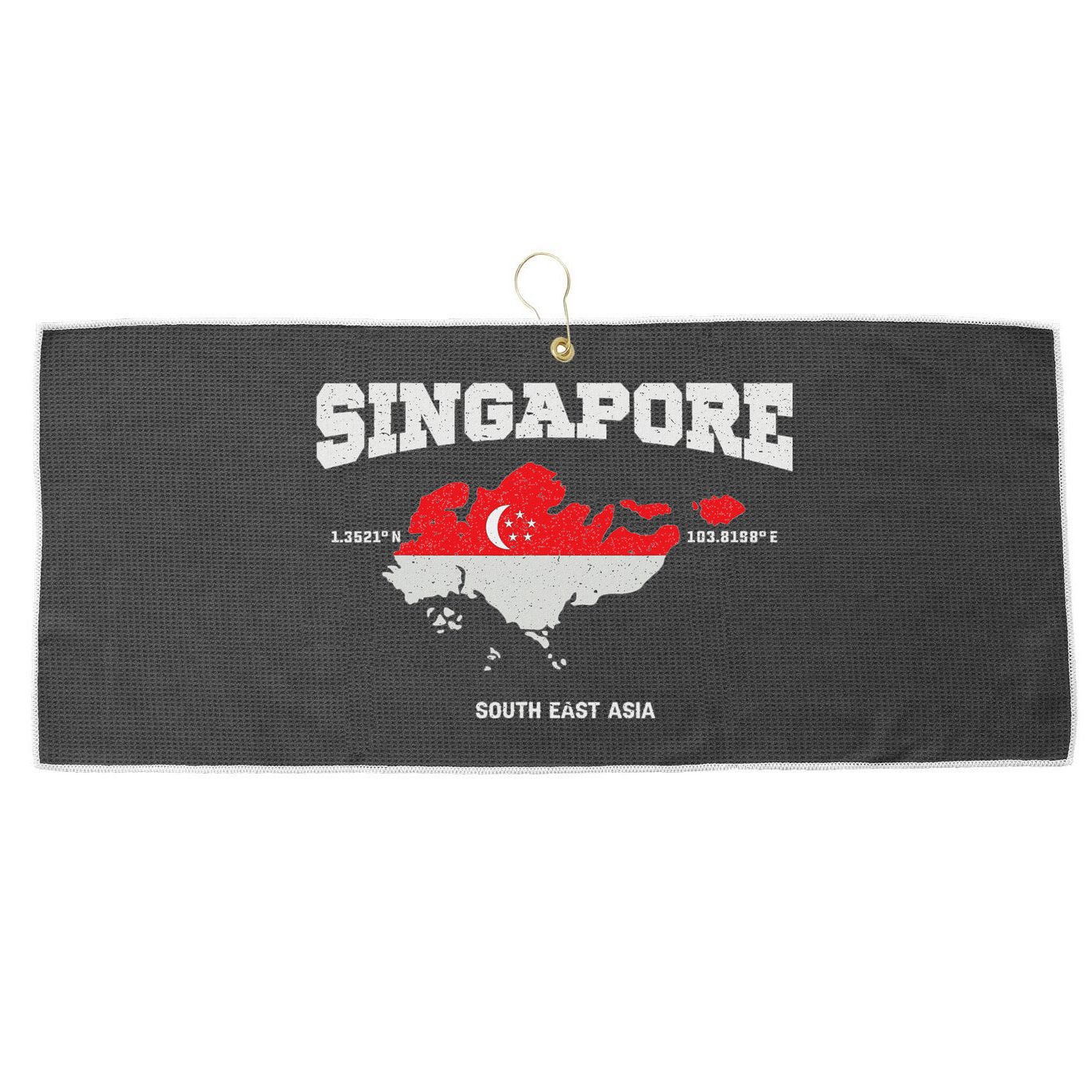 Singapore Flag And Map, Singapore Coordinates Large Microfiber Waffle Golf Towel