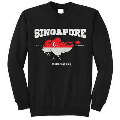 Singapore Flag And Map, Singapore Coordinates Tall Sweatshirt
