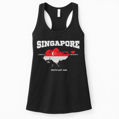 Singapore Flag And Map, Singapore Coordinates Womens Tank Top