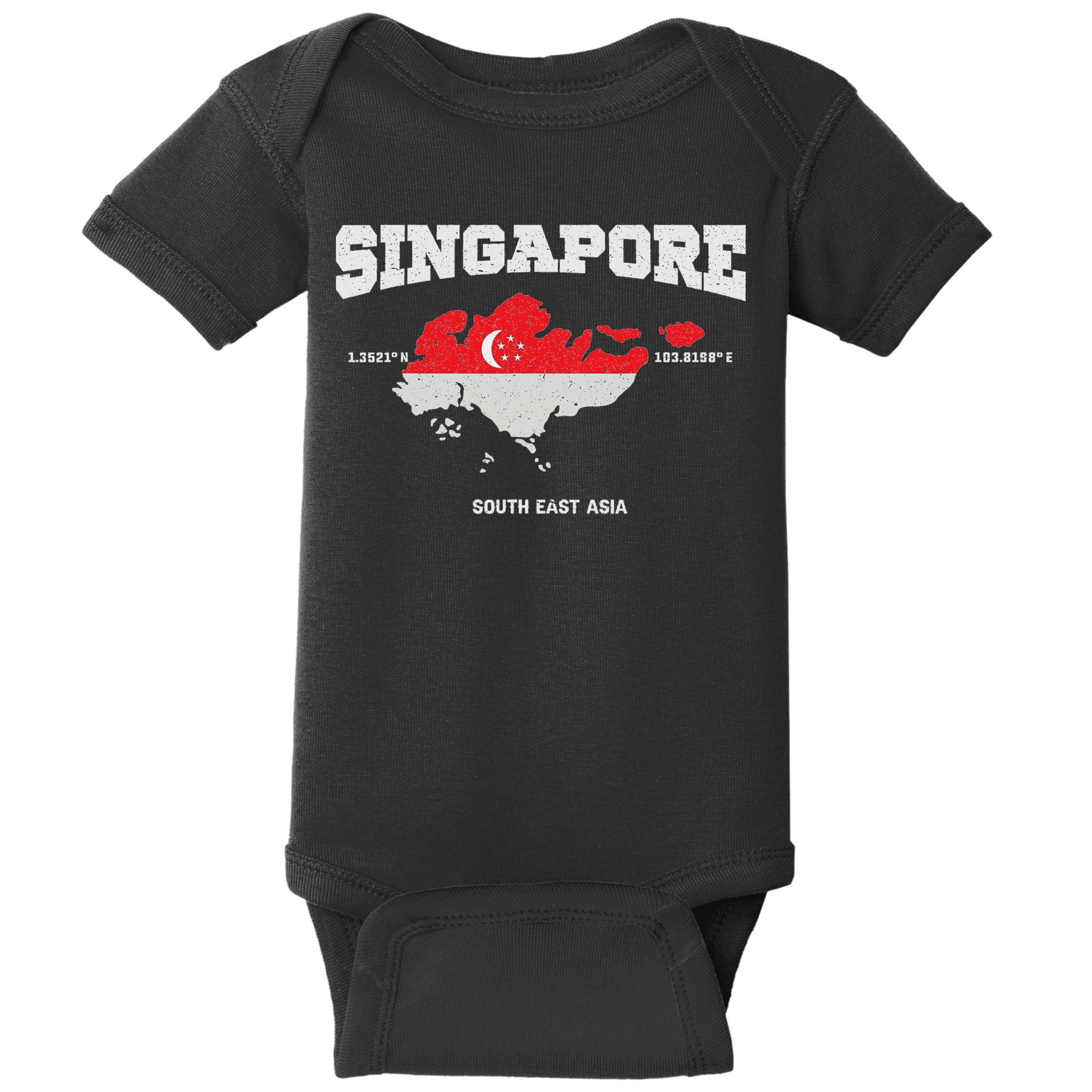 Singapore Flag And Map, Singapore Coordinates Baby Bodysuit