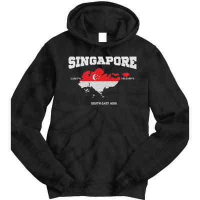 Singapore Flag And Map, Singapore Coordinates Tie Dye Hoodie