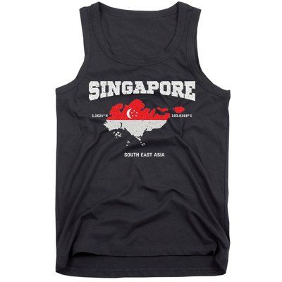 Singapore Flag And Map, Singapore Coordinates Tank Top