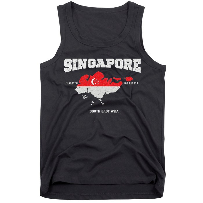 Singapore Flag And Map, Singapore Coordinates Tank Top