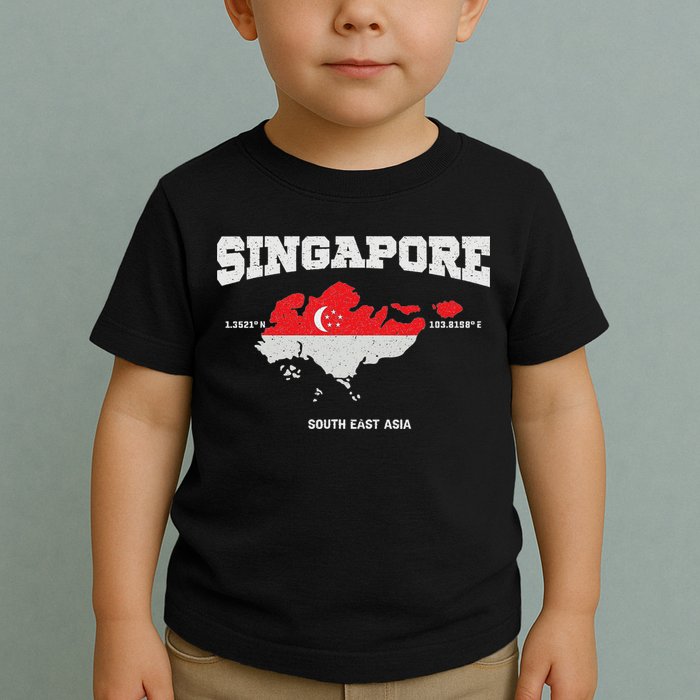 Singapore Flag And Map, Singapore Coordinates Toddler T-Shirt