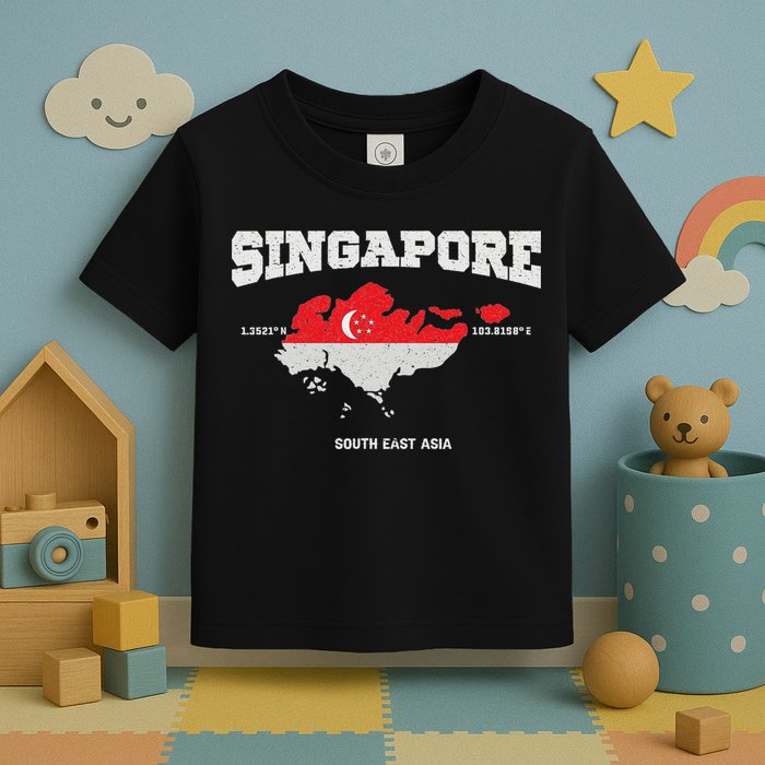 Singapore Flag And Map, Singapore Coordinates Toddler T-Shirt
