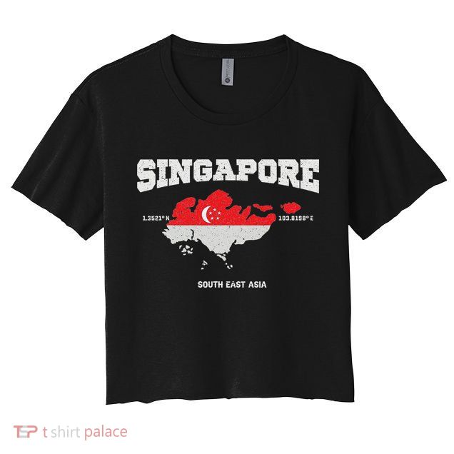 Singapore Flag And Map, Singapore Coordinates Crop Top