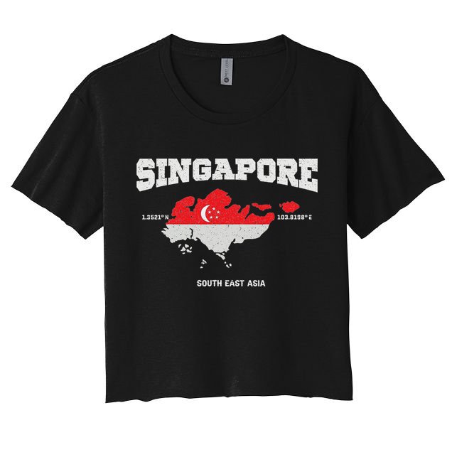 Singapore Flag And Map, Singapore Coordinates Crop Top