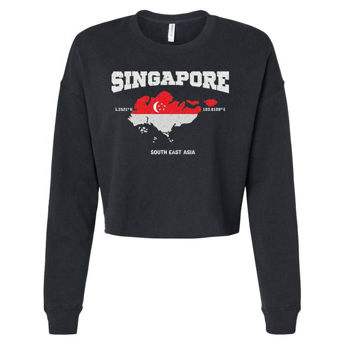 Singapore Flag And Map, Singapore Coordinates Cropped Pullover Crew