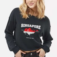 Singapore Flag And Map, Singapore Coordinates Cropped Pullover Crew