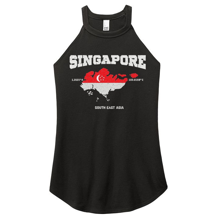 Singapore Flag And Map, Singapore Coordinates Women's Perfect Tri Rocker Tank