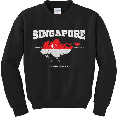 Singapore Flag And Map, Singapore Coordinates Kids Sweatshirt