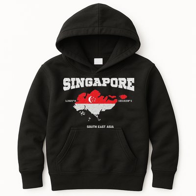 Singapore Flag And Map, Singapore Coordinates Kids Hoodie