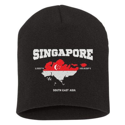 Singapore Flag And Map, Singapore Coordinates Short Acrylic Beanie