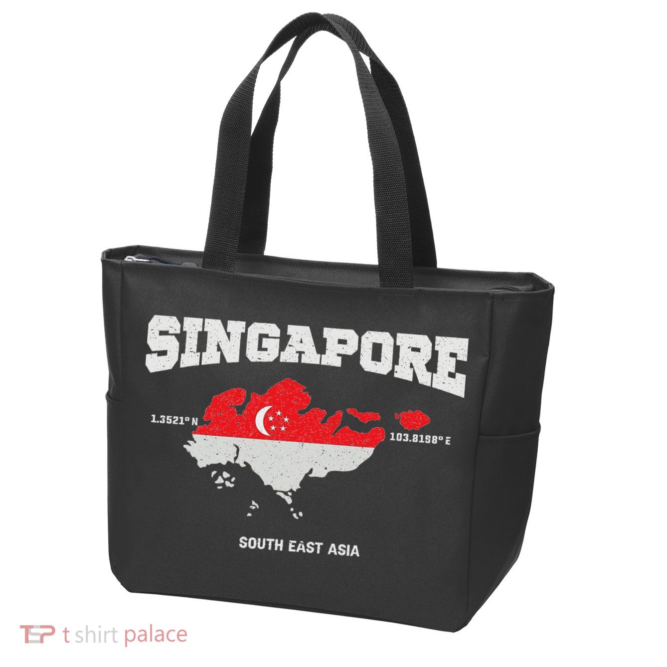 Singapore Flag And Map, Singapore Coordinates Zip Tote Bag