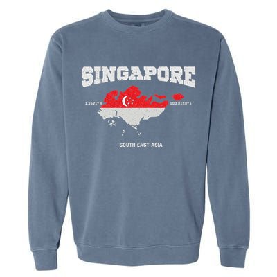 Singapore Flag And Map, Singapore Coordinates Garment-Dyed Sweatshirt