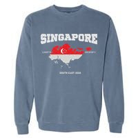 Singapore Flag And Map, Singapore Coordinates Garment-Dyed Sweatshirt