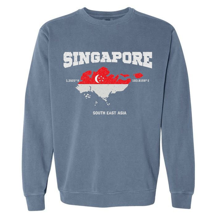 Singapore Flag And Map, Singapore Coordinates Garment-Dyed Sweatshirt
