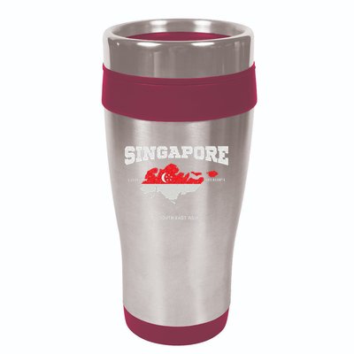 Singapore Flag And Map, Singapore Coordinates 16oz Travel Tumbler