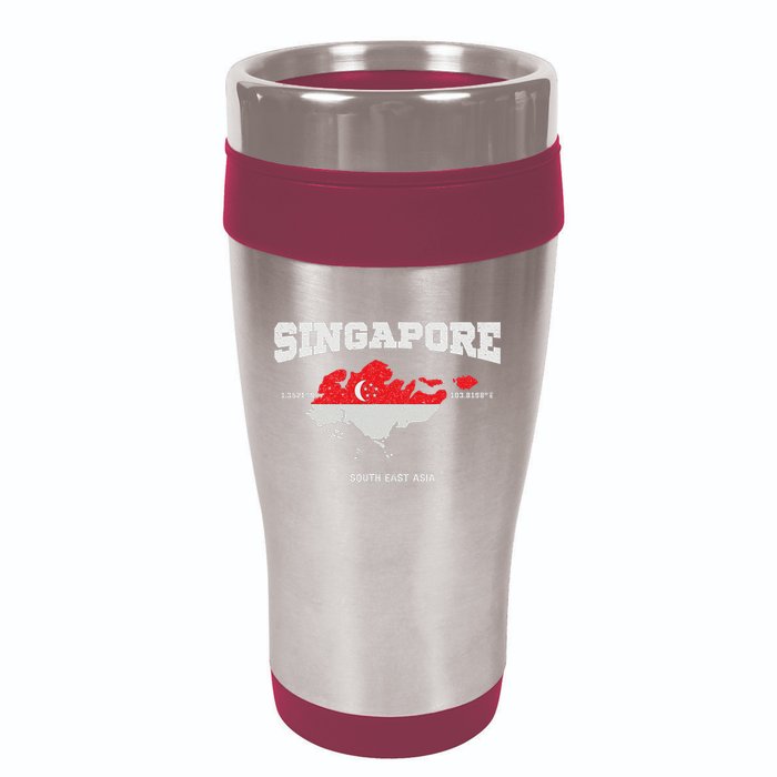 Singapore Flag And Map, Singapore Coordinates 16oz Travel Tumbler