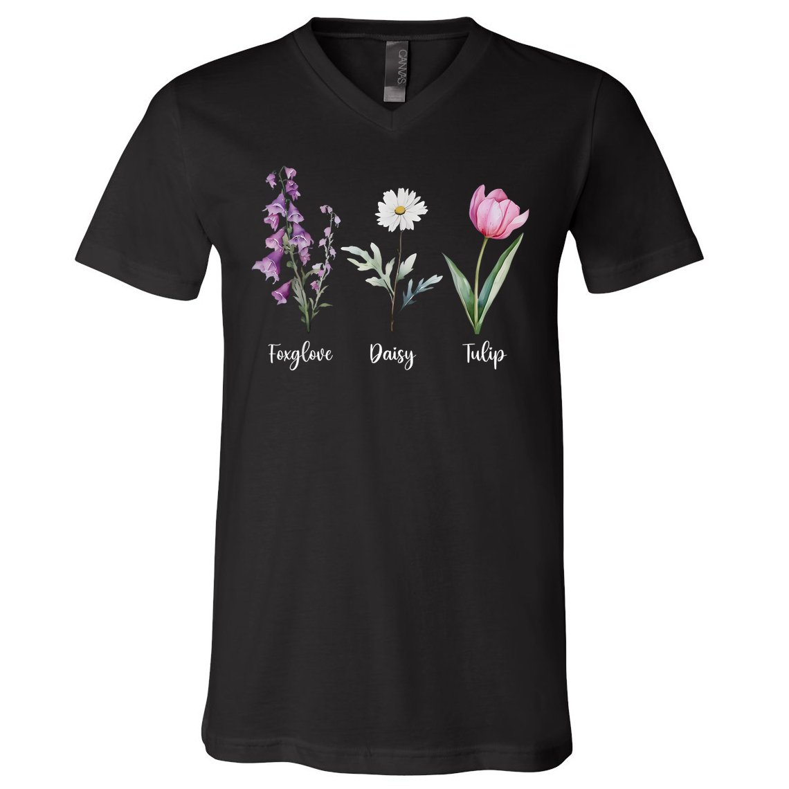 Subtle Floral Anti Trump Shirt Flowers Foxglove Daisy Tulip V-Neck T-Shirt