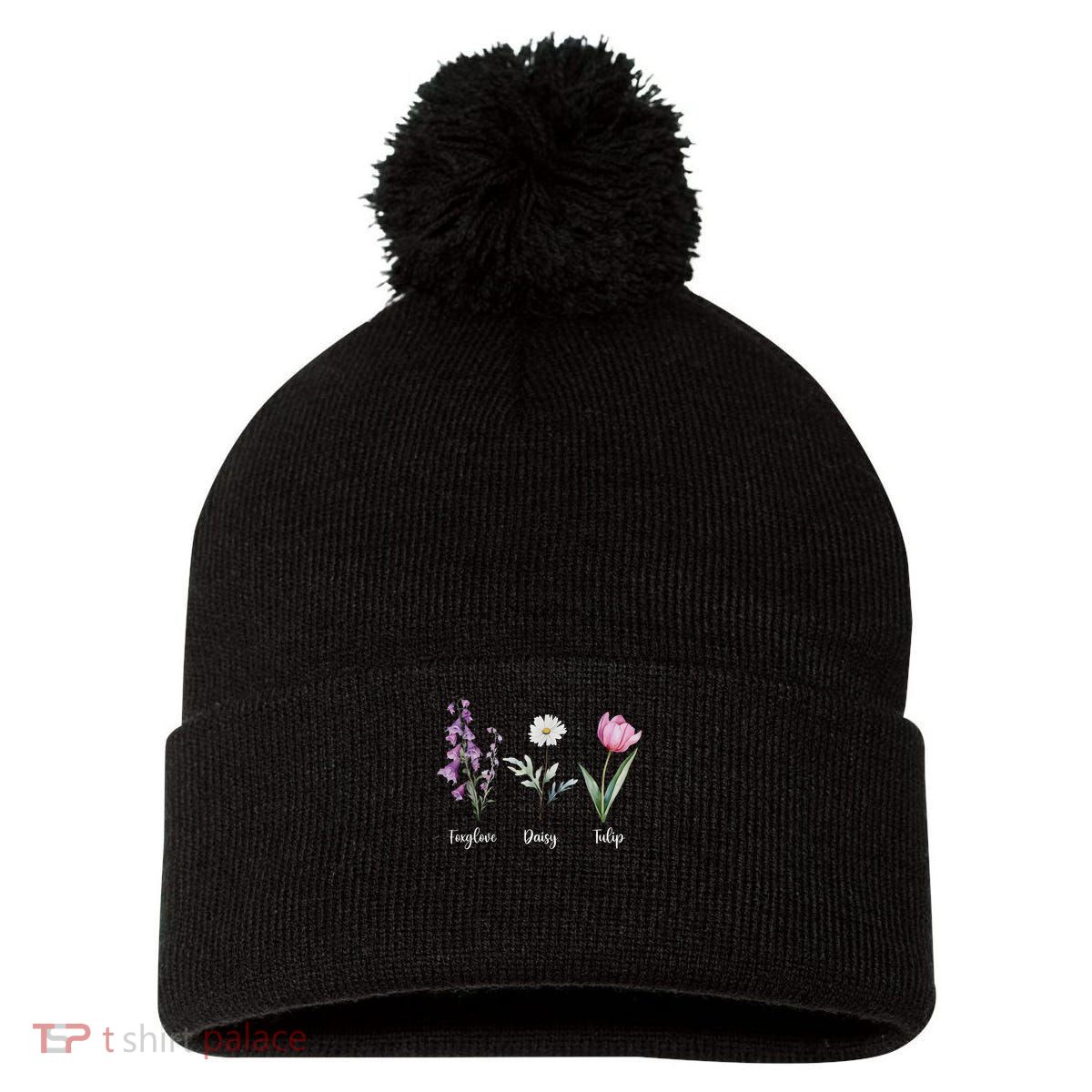 Subtle Floral Anti Trump Shirt Flowers Foxglove Daisy Tulip Pom Pom 12in Knit Beanie