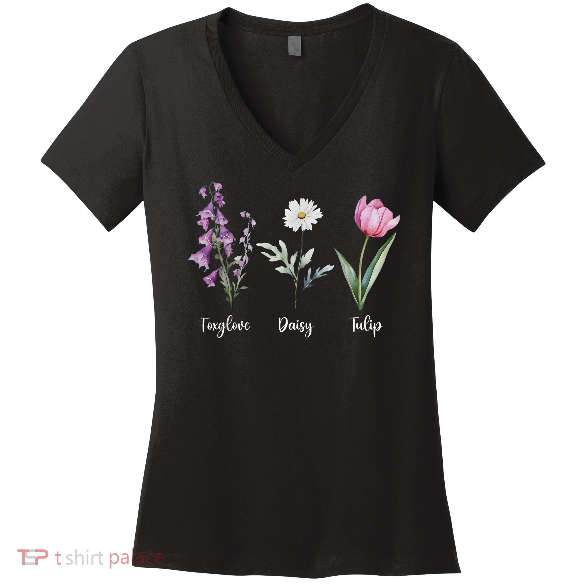 Subtle Floral Anti Trump Shirt Flowers Foxglove Daisy Tulip Women's V-Neck T-Shirt