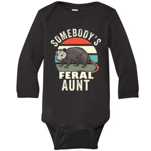 Somebody's Feral Aunt Retro Feral Cat Auntie Animal Cat Mom Baby Long Sleeve Bodysuit