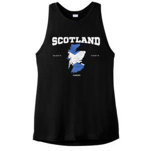 Scottish Flag And Map Scotland Coordinates Ladies PosiCharge Tri-Blend Wicking Tank