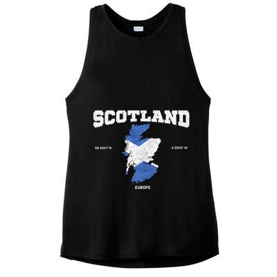 Scottish Flag And Map Scotland Coordinates Ladies PosiCharge Tri-Blend Wicking Tank