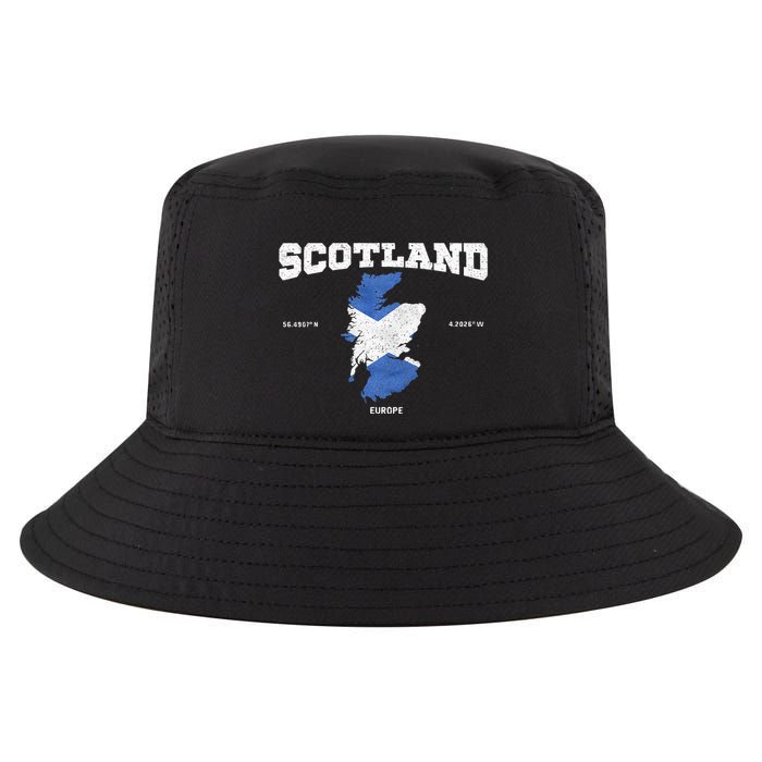 Scottish Flag And Map Scotland Coordinates Cool Comfort Performance Bucket Hat