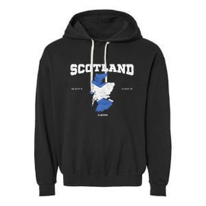 Scottish Flag And Map Scotland Coordinates Garment-Dyed Fleece Hoodie