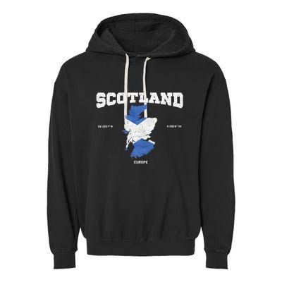 Scottish Flag And Map Scotland Coordinates Garment-Dyed Fleece Hoodie