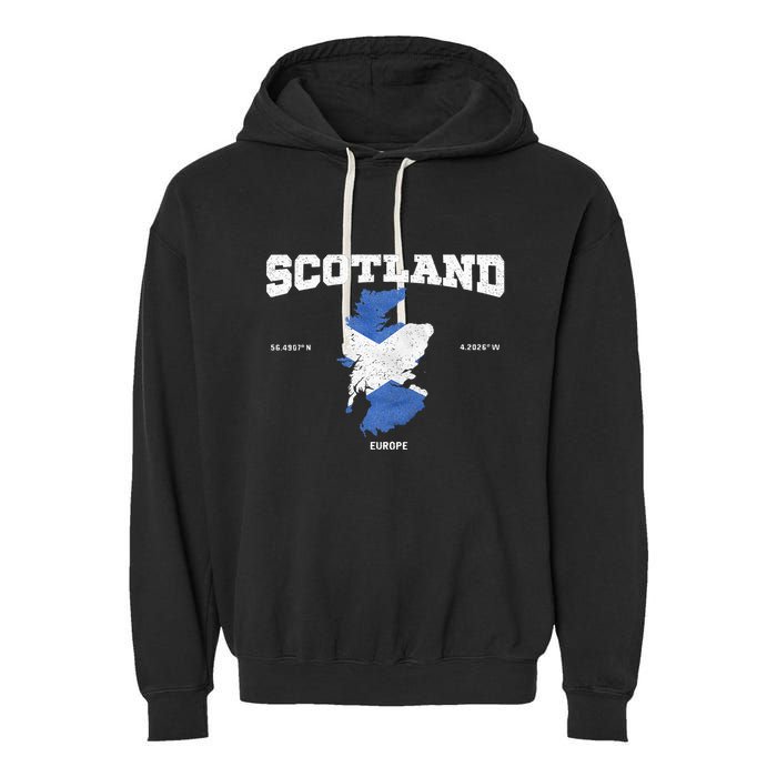 Scottish Flag And Map Scotland Coordinates Garment-Dyed Fleece Hoodie