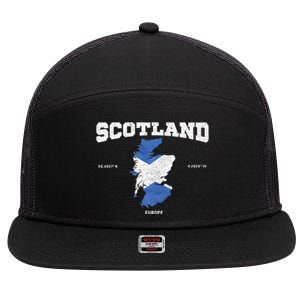 Scottish Flag And Map Scotland Coordinates 7 Panel Mesh Trucker Snapback Hat