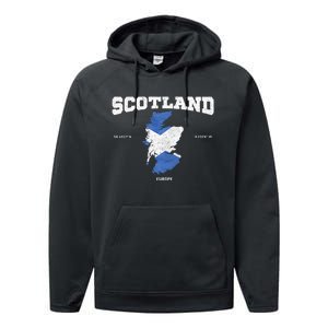 Scottish Flag And Map Scotland Coordinates Performance Fleece Hoodie