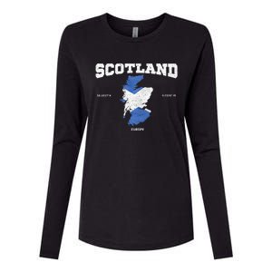 Scottish Flag And Map Scotland Coordinates Womens Cotton Relaxed Long Sleeve T-Shirt