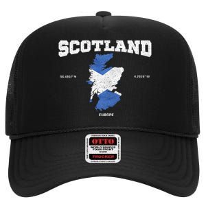 Scottish Flag And Map Scotland Coordinates High Crown Mesh Back Trucker Hat