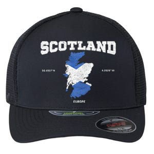 Scottish Flag And Map Scotland Coordinates Flexfit Unipanel Trucker Cap