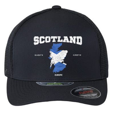 Scottish Flag And Map Scotland Coordinates Flexfit Unipanel Trucker Cap