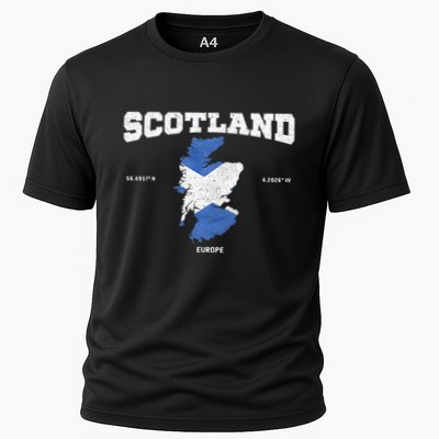 Scottish Flag And Map Scotland Coordinates Performance Shirt