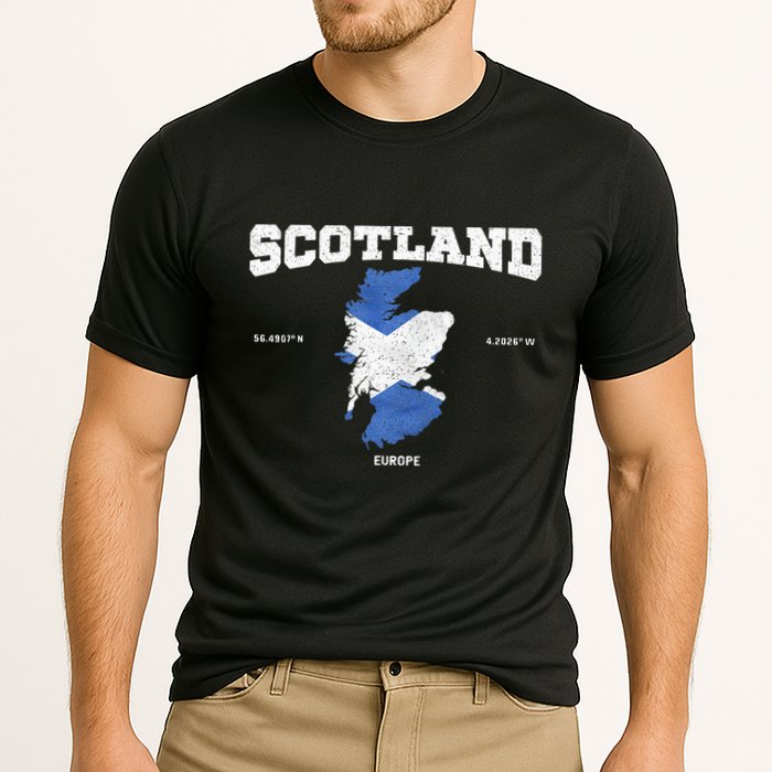 Scottish Flag And Map Scotland Coordinates Performance Shirt