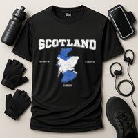 Scottish Flag And Map Scotland Coordinates Performance Shirt