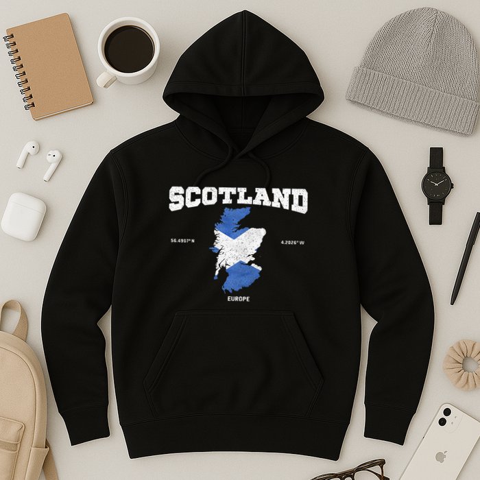 Scottish Flag And Map Scotland Coordinates Hoodie