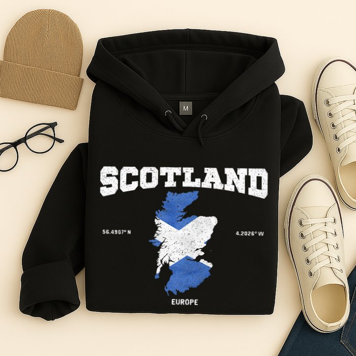Scottish Flag And Map Scotland Coordinates Hoodie
