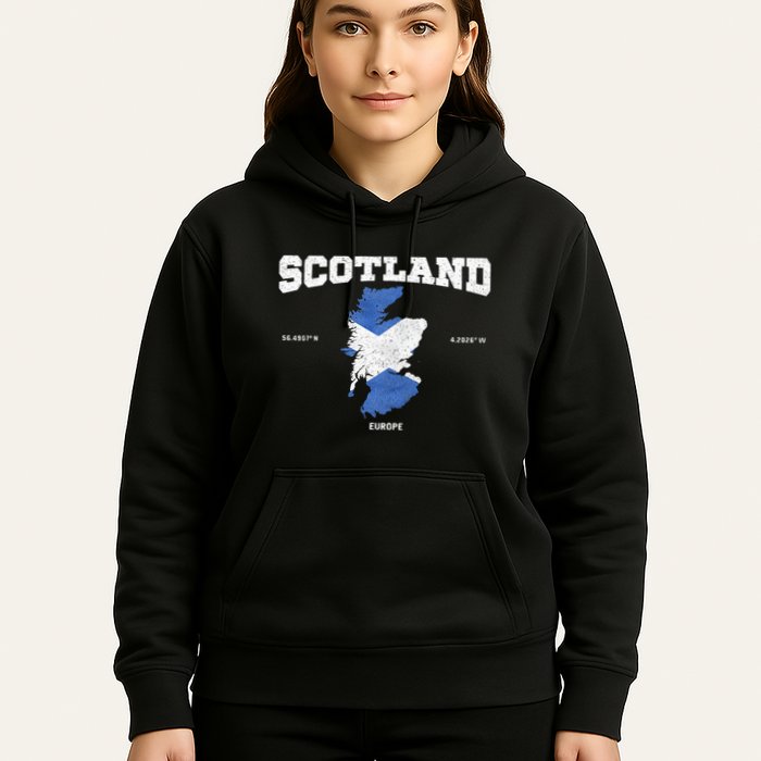 Scottish Flag And Map Scotland Coordinates Hoodie